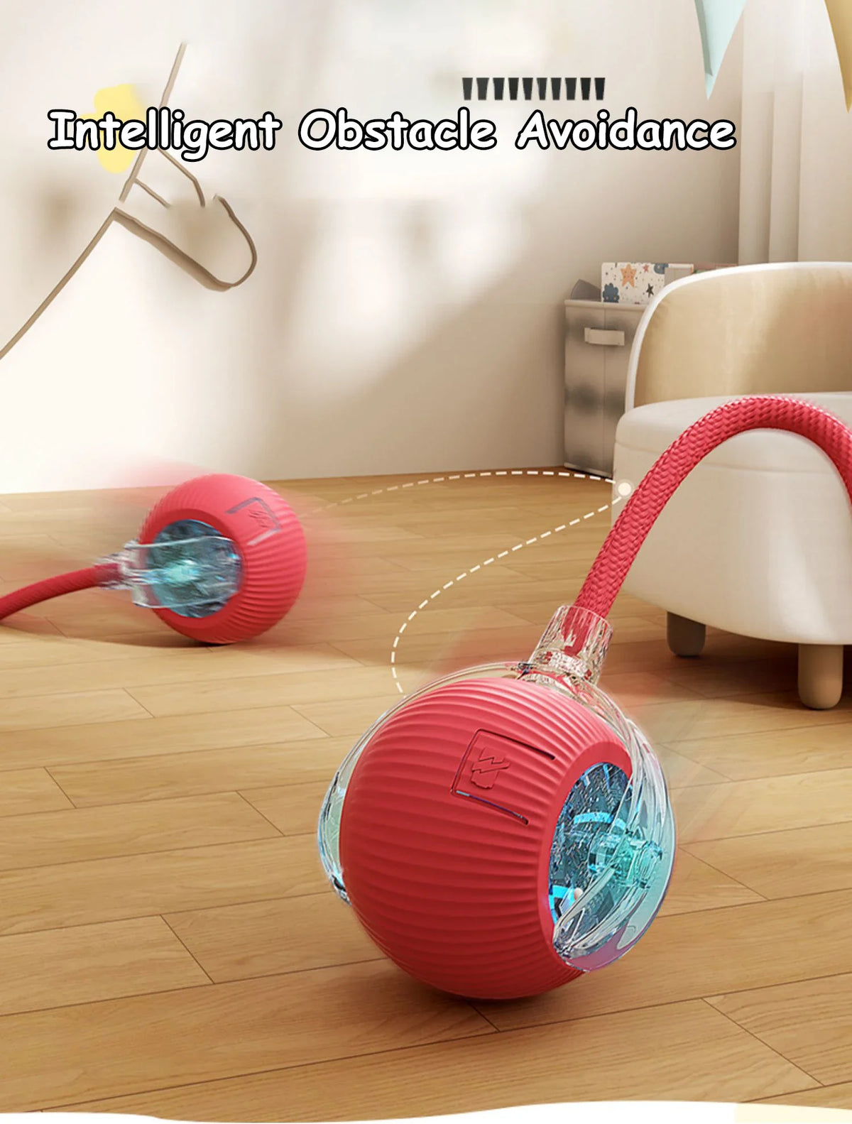 Automatic Rolling Cat Ball with Faux Tail, Rechargeable