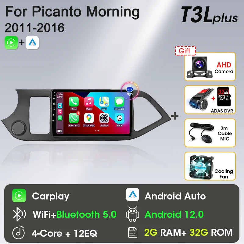 2-DIN Android Car Stereo for Kia Picanto / Morning (2011–2016) — CarPlay, Android Auto, GPS Navigation