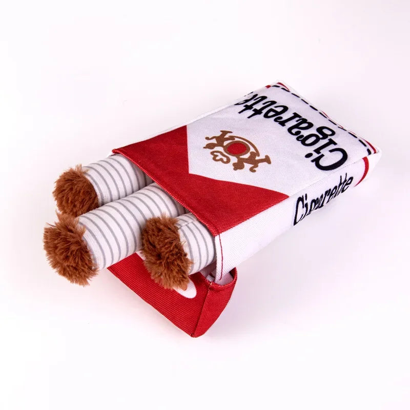 Funny Cigarette Pack Plush Dog Toy Set, Squeaky