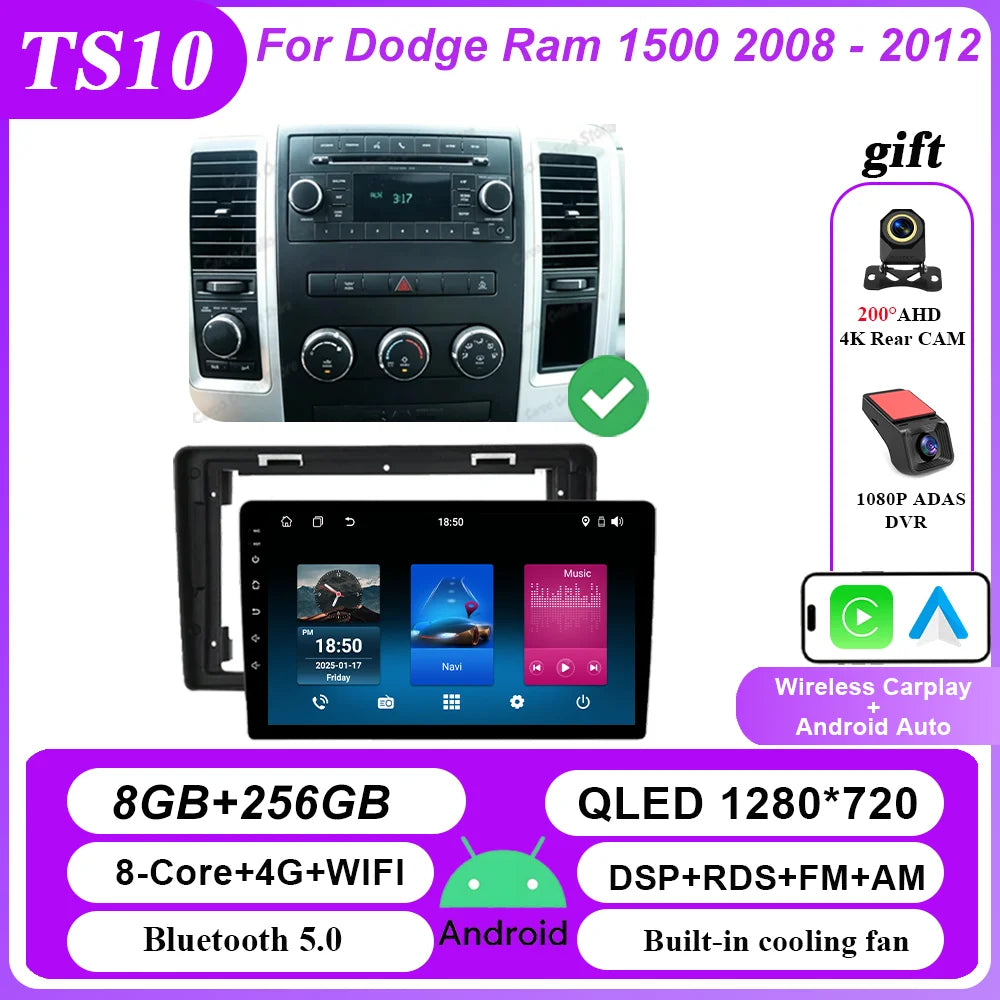 Android 16 Car Stereo for Dodge Ram 1500 2008-2012 - CarPlay & GPS Navigation