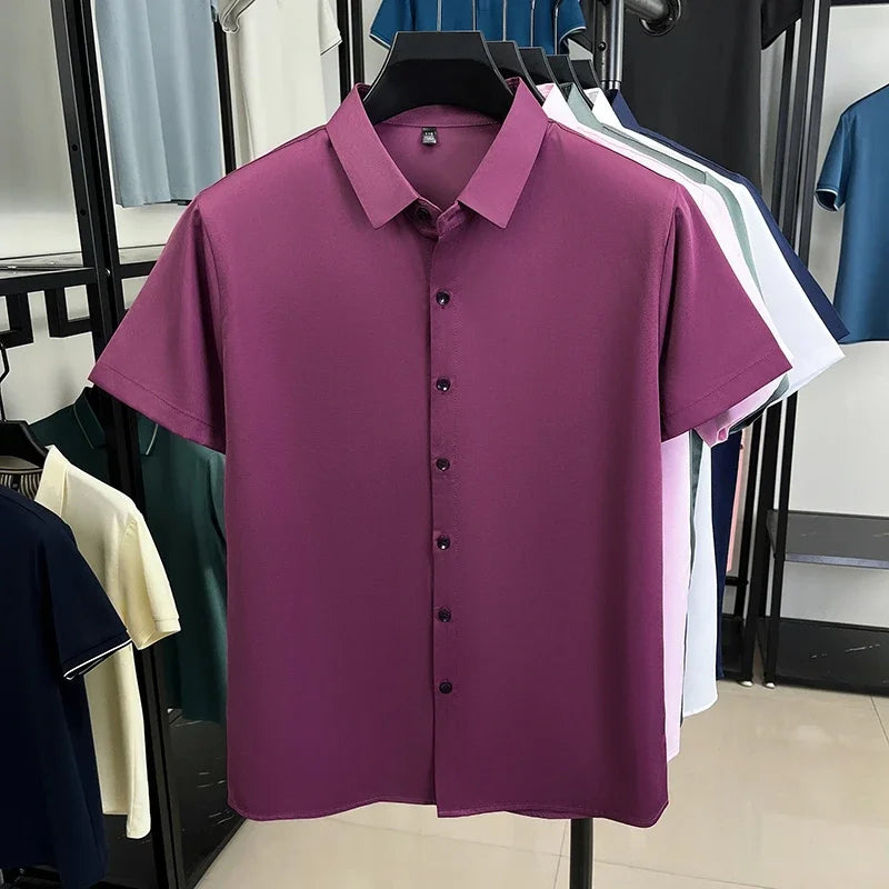 Men's Solid Dress Shirt - Short Sleeve, Wrinkle-Resistant Slim Fit