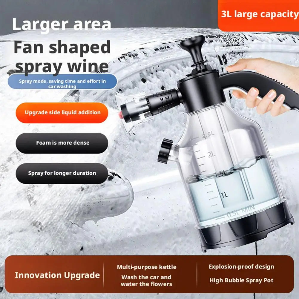 3L Hand Pump Foam Sprayer with 3 Types of Nozzle Hand Pneumatic Foam Cannon Snow Foam High-pressure Car Wash Spray Bottle