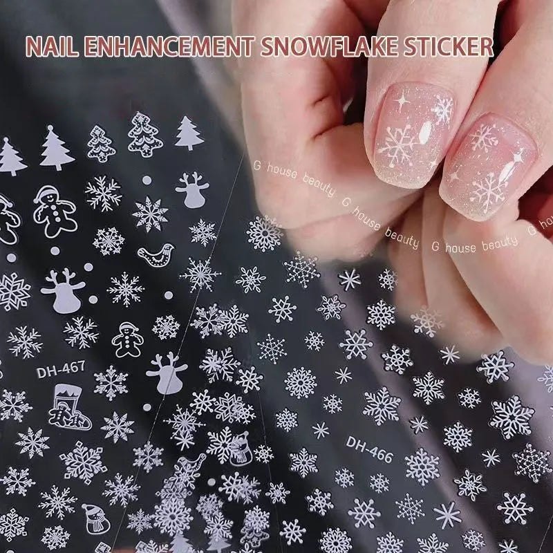 Christmas Nail Art Stickers Nail Art Supplies White Snowflakes Design Shiny Decals Manicure DIY Nail Decorations Accessories