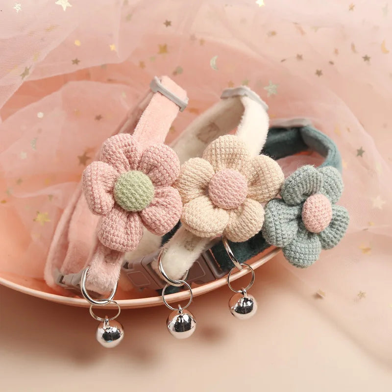 Sunflower Bow Cat Collar with Bell - Soft Polyester Strap – photo 2