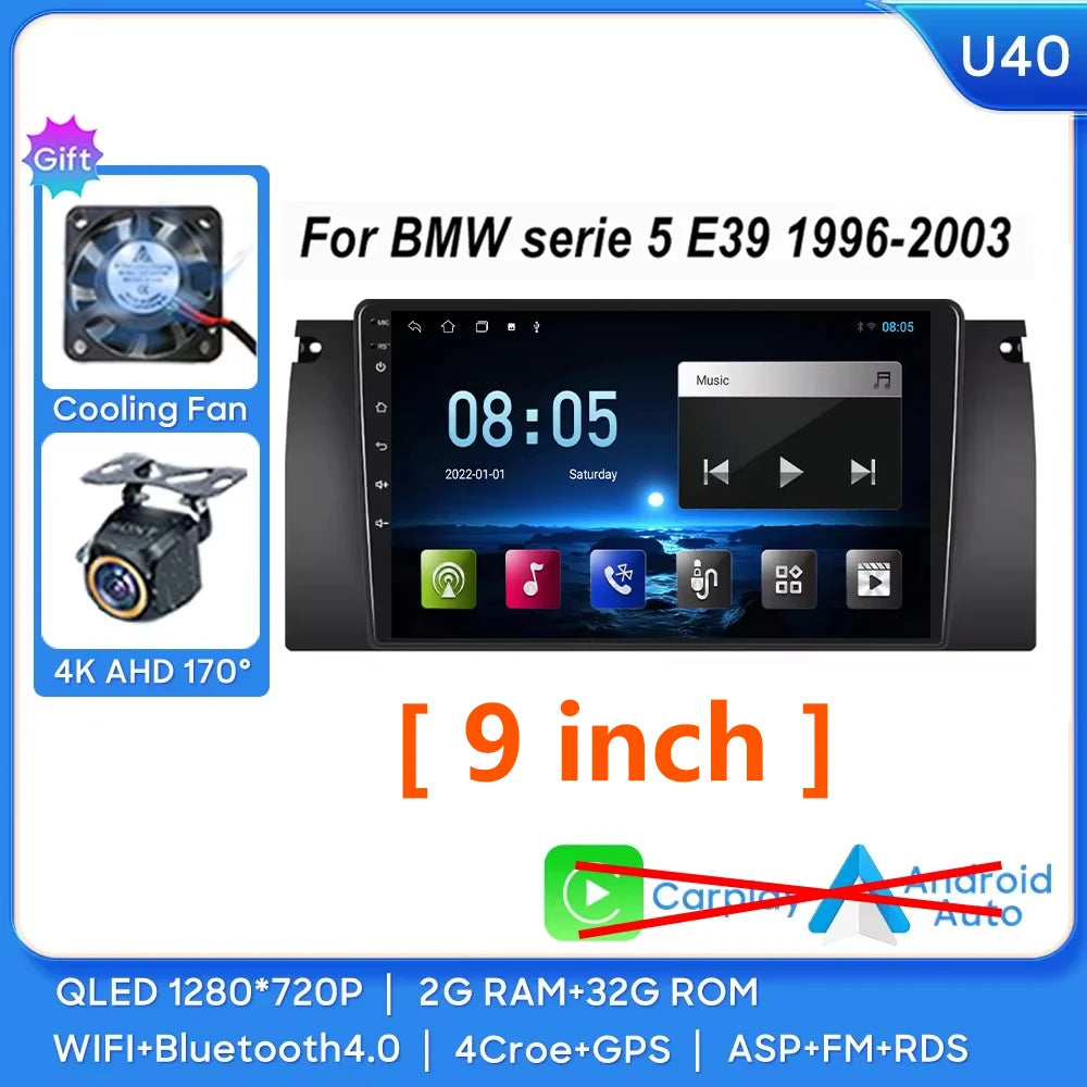 7" Android Car Stereo for BMW 5 Series E39 & X5 E53 (1996–2003) — Android Auto, GPS, 4G, WiFi, 2-DIN