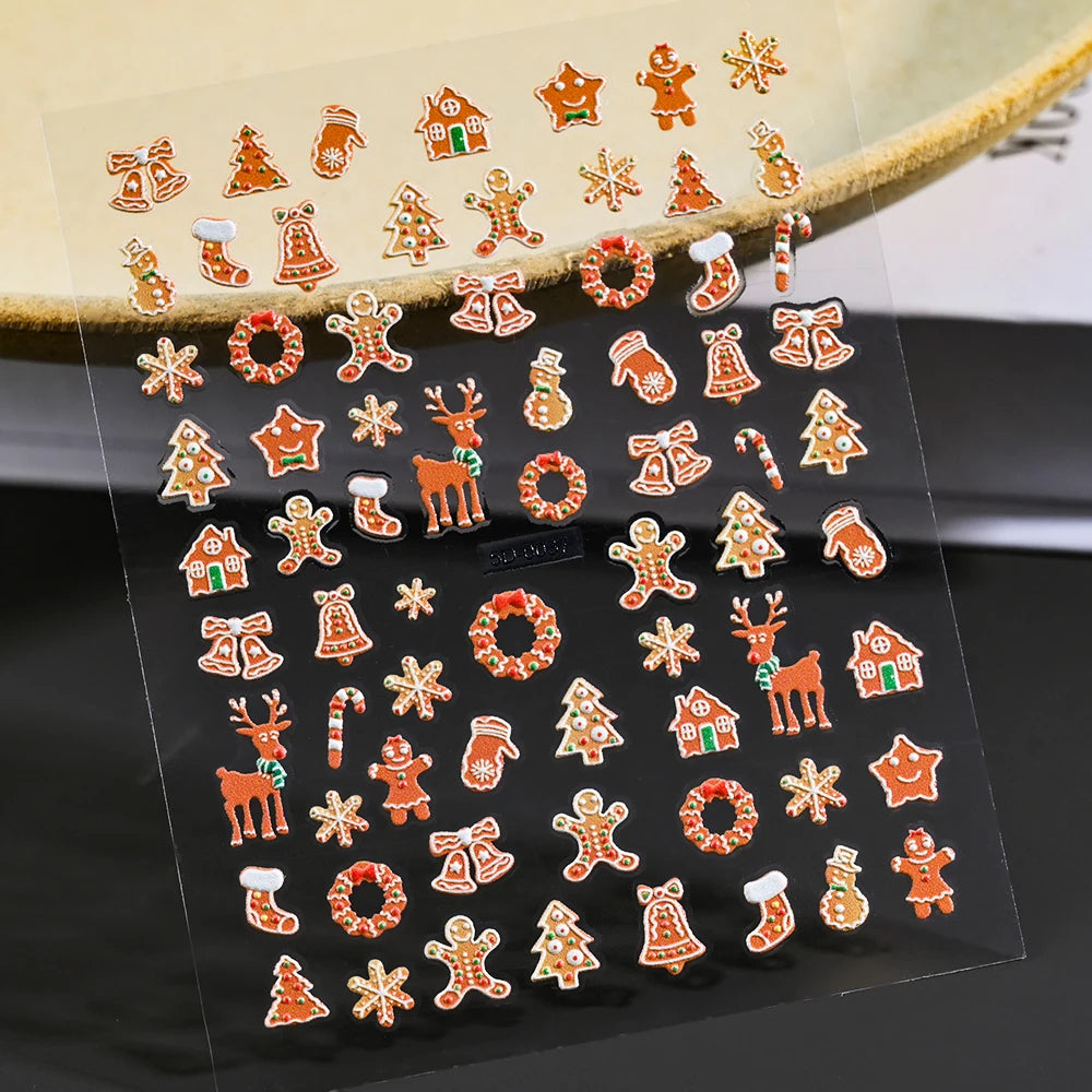 1pcs 5D Embossed Snowflakes/Snowman/Santa Claus/Reindeer Nail Art Stickers Self-Adhesive Cute Christmas Nail Art Decals 8*10CM