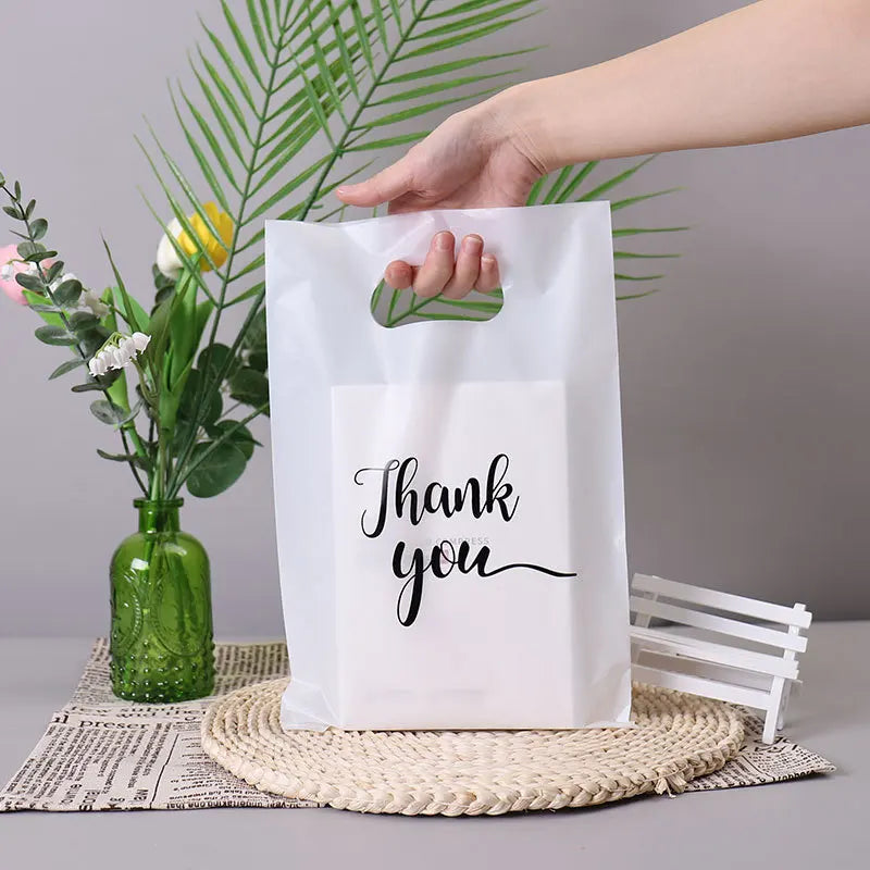 30/20/10pcs Gift Packaging Bags 6 Size Gratitude Handbags Thank you Plastic Shopping Tote Bags Wedding Birthday Bag Flat Pockets