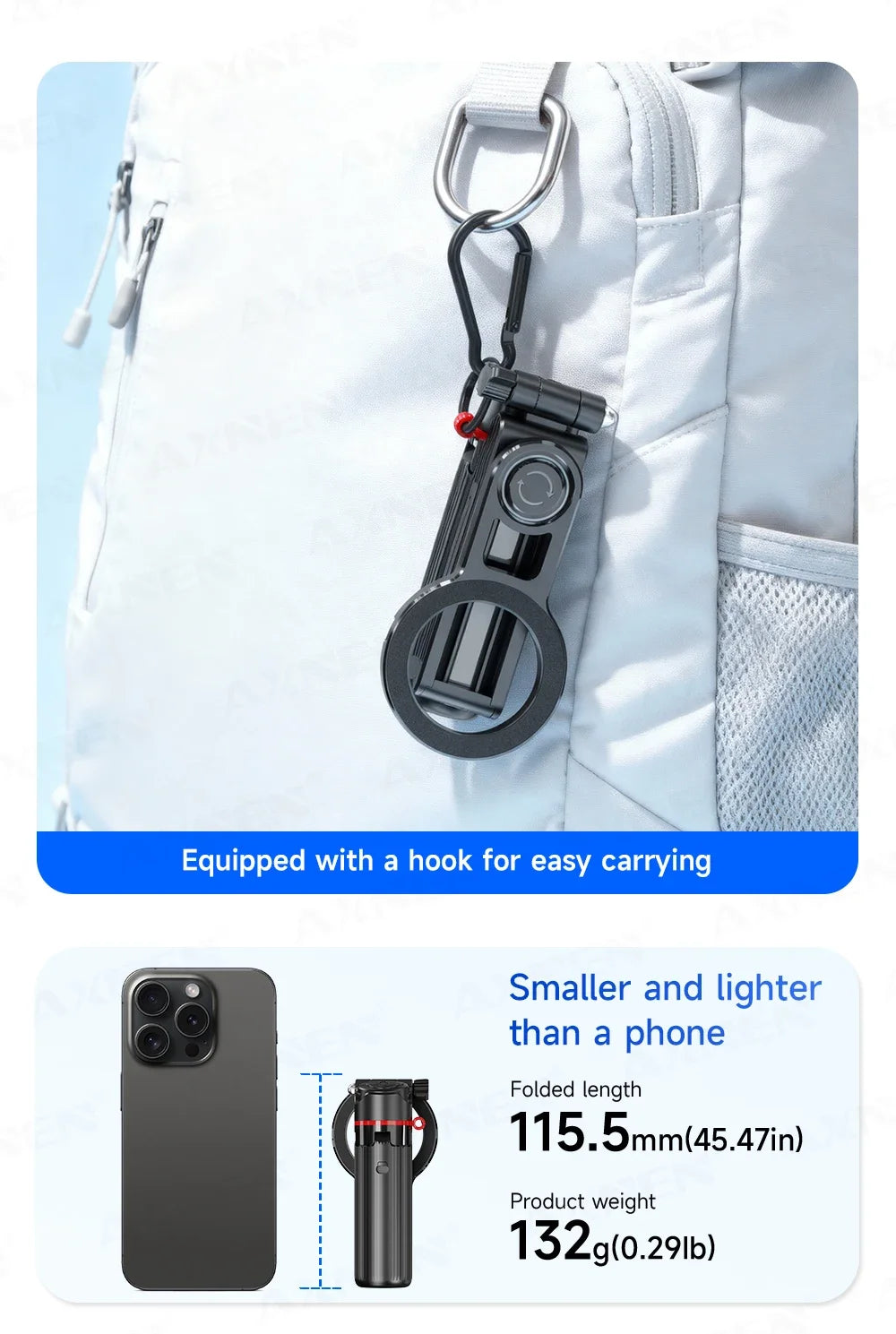 Mini Magnetic Selfie Stick Tripod Removable Remote Control Quadrapod Holder 360° Rotation for iPhone 16 15 14 13 12 Vlog Live