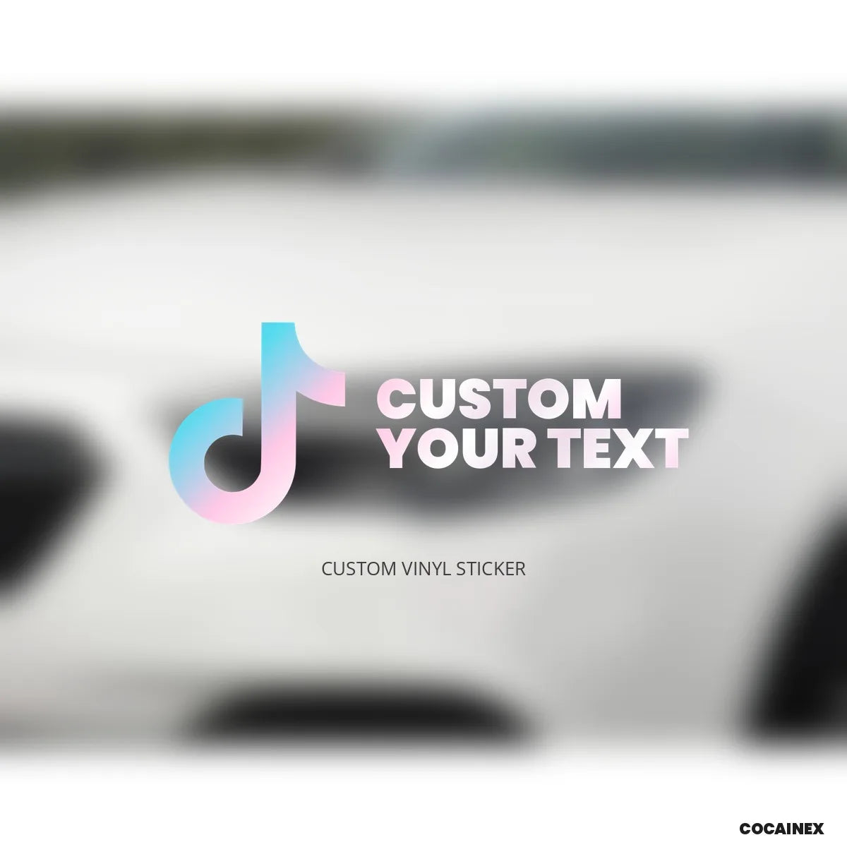 Personalized TikTok Username Car Decal – Iridescent PVC Auto Sticker, Water-Resistant Long-Lasting, Free Design Preview