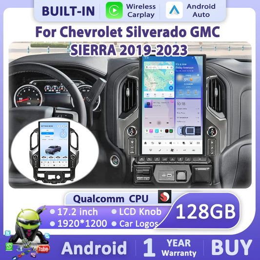 17.2" Android Car Stereo with CarPlay & Android Auto — Chevrolet Silverado & GMC Sierra (2019–2024)