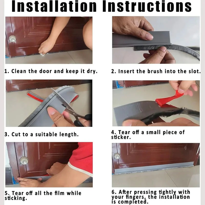 Door Draft Stopper with Brush - 1m Under-Door Seal Strip - photo 2