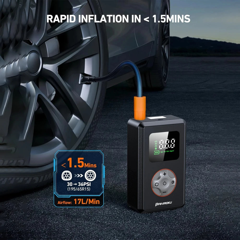 Tire Inflator Portable Air Compressor 150 PSI Cordless Mini Bike Tire Pump, Air Pump for Car with Pressure Gauge, LED Light