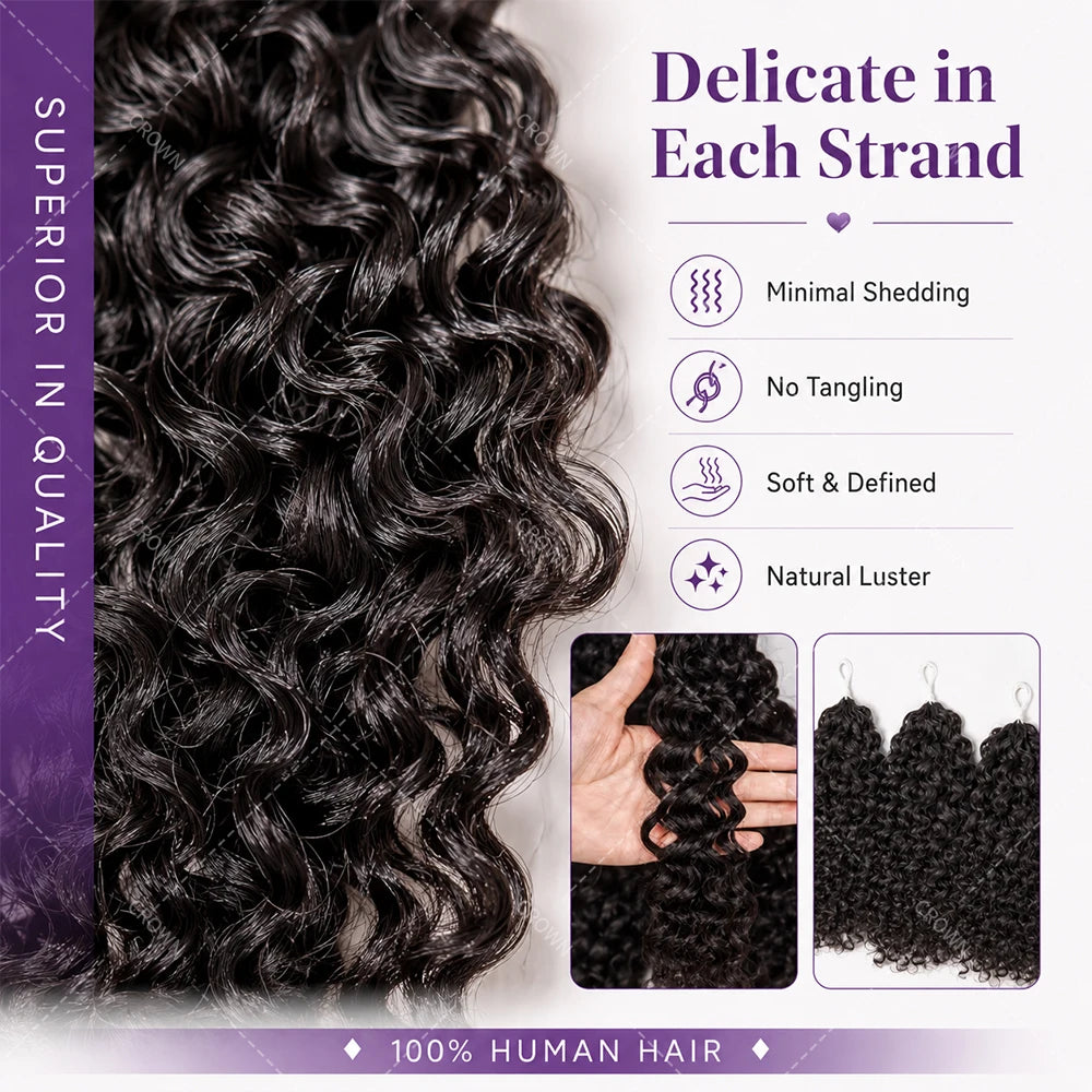 Burmese Curly Crochet Human Hair Knots Feather Crochet Hair Extensions For Women Invisible Knotless Kinky Curly Braiding Hair