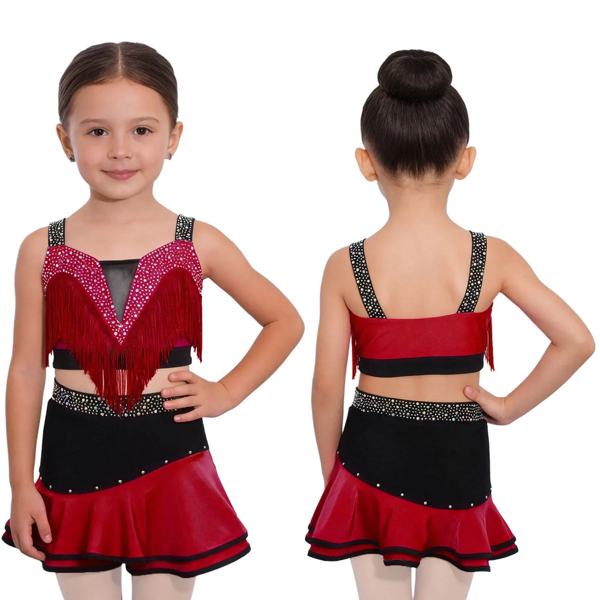 Girls fringe top and skirt Latin dance set