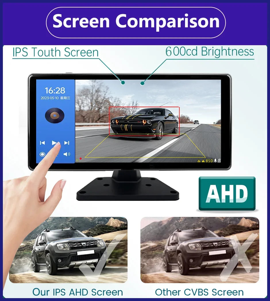10.36 Inch 4 Channels Vehicle DVR Recorder Smart Blind Spot Radar BSD Alarm 1080P AHD Cameras Monitor For Truck Bus Trailer