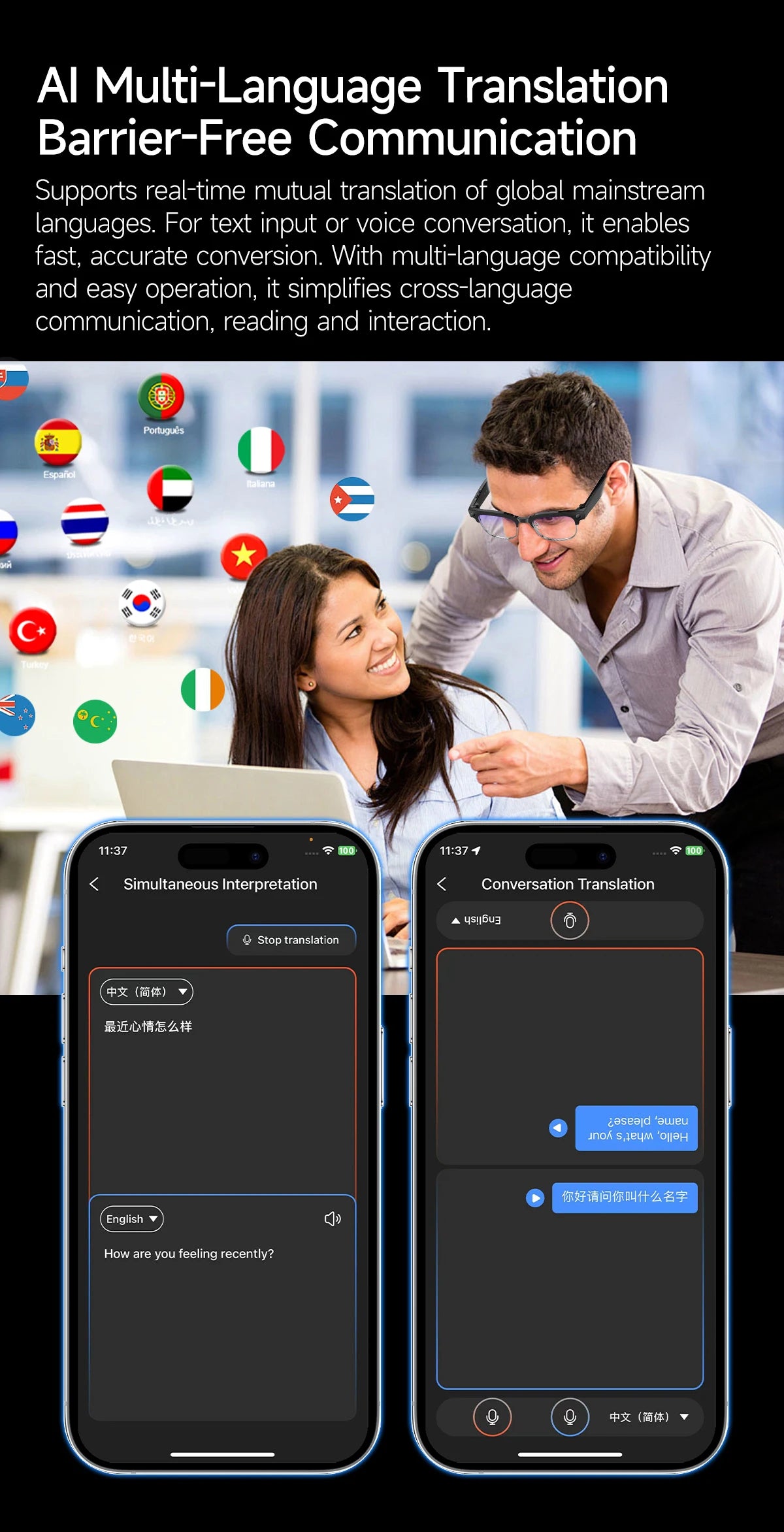GUHUAVMI W630 AI Smart Glasses – 800MP Dual Camera, 4K Video, BT 5.3, AI ChatGPT, Voice Translation & Blue Light Blocking