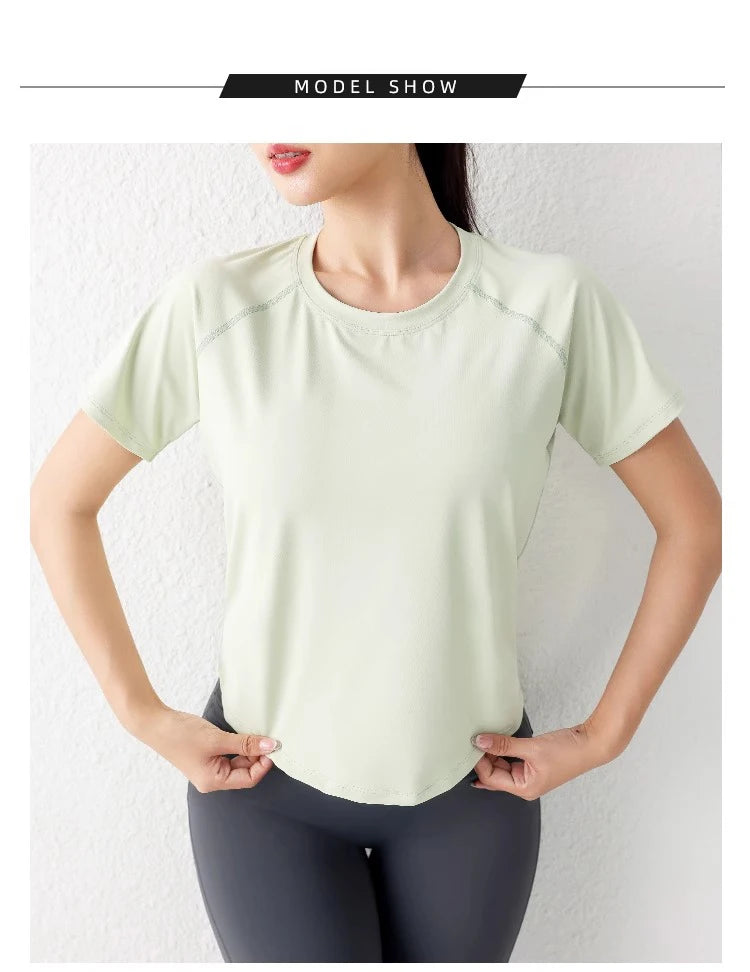 Women's Sport Short Sleeve T-Shirt Summer New Loose Quick Dry Breathable Mesh Yoga Fitness Top OutdoorWear ﻿