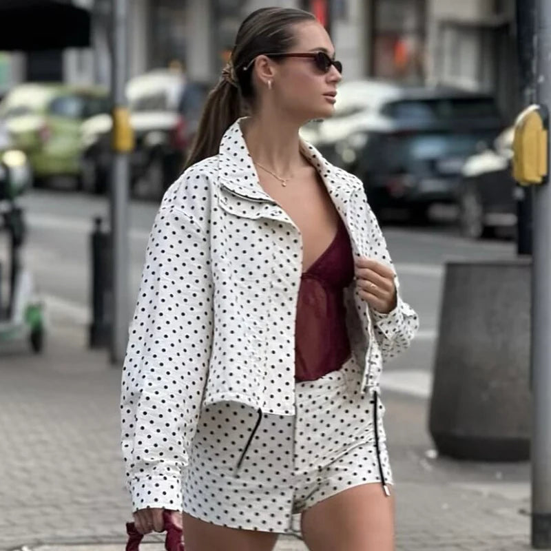 Women's Polka Dot Bomber Jacket, Oversized Zip-Up