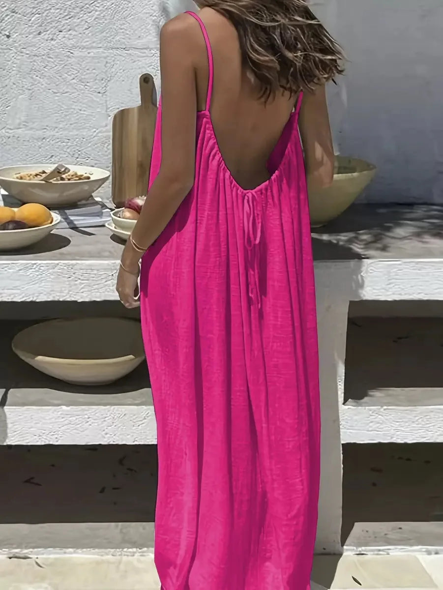 Ladies Loose H-Line Long Gown Comfortable Polyester Home Clothing with New Sleeveless Strap Design Casual Nightwear
