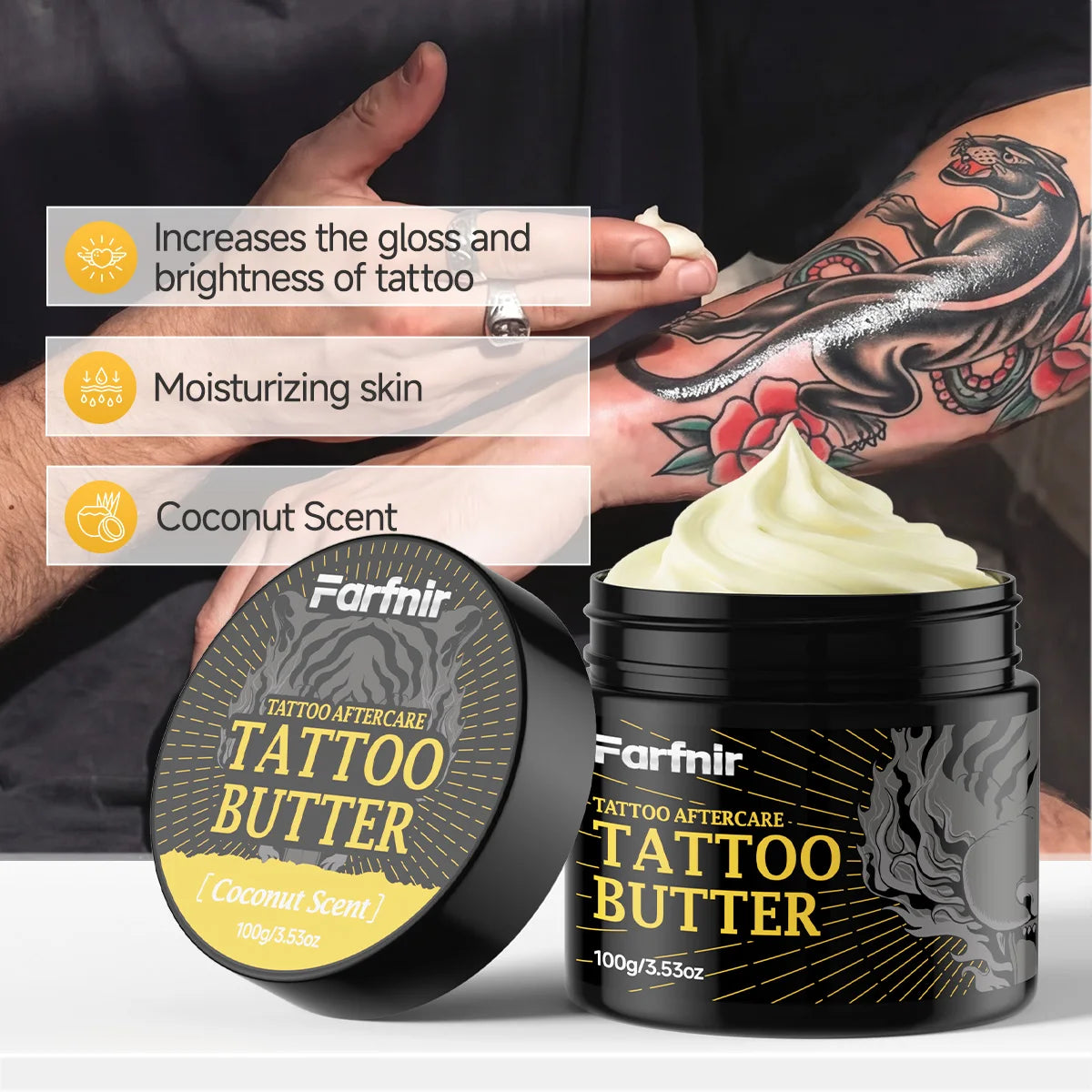100g Tattoo Butter, Naturally Extracted, Brightens Tattoos and Moisturizes Skin.