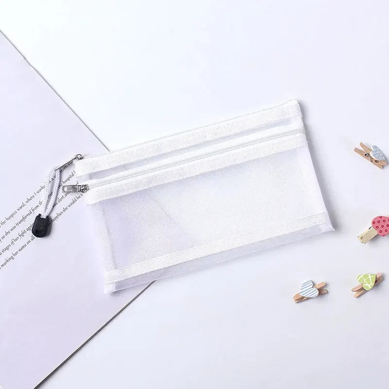 1/3PCS Transparent Zipper Pencil Case Mesh A6 Bills Storage Bag Clear Nylon Makeup Pouch Portable Examination Stationery Bag