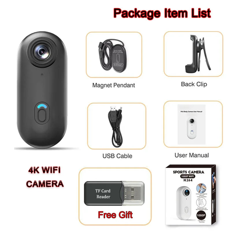 4K Waterproof Mini Action Camera with Magnetic Clip