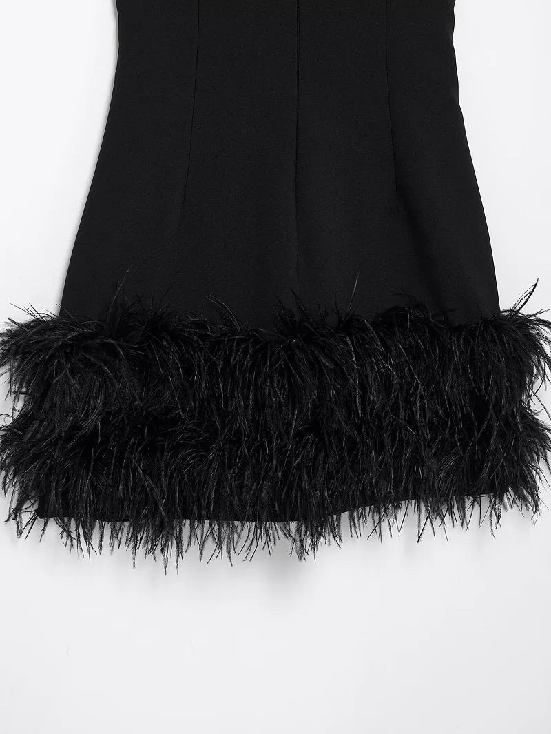 Feather Off-Shoulder Corset Mini Dress – Party Luxe