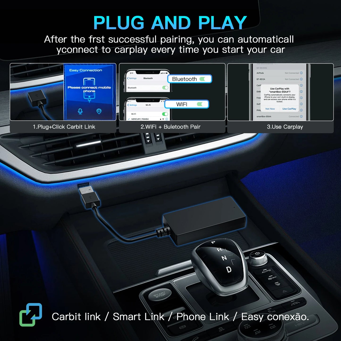 Carbit Link / Smart Link to Wireless CarPlay & Android Auto Adapter — for JAC, Geely, Chery, Jetour X70 X90 X95, BAIC, Changan