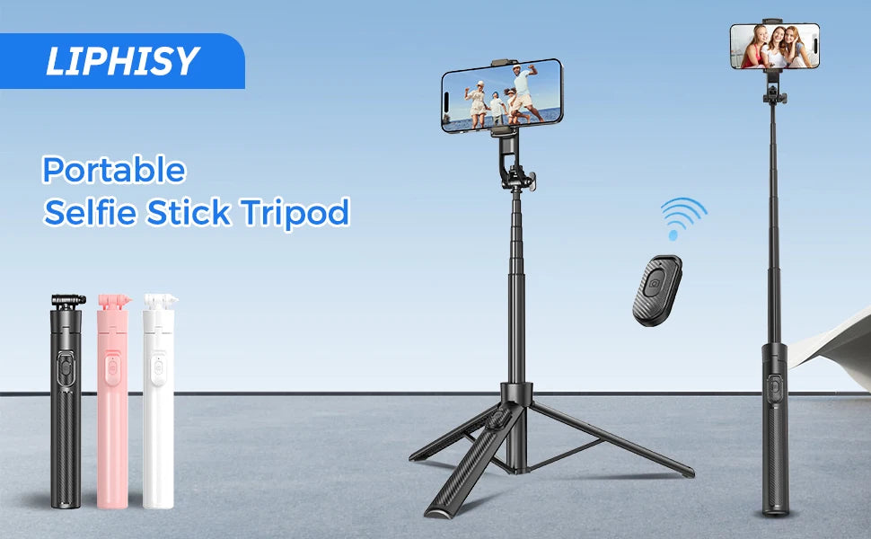 Selfie Stick Travel Tripod for Cell Phone with Remote Control and Phone Holder, Extendable Selfie Stick for iPhone, iPhone Tripod for Video Recording, 50 Inch, Black