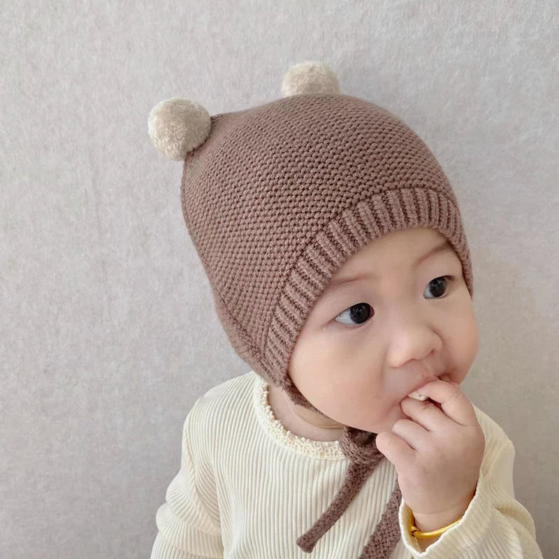 Baby Pom Pom Crochet Bonnet - Ear Covering Winter Pullover Cap - photo 5