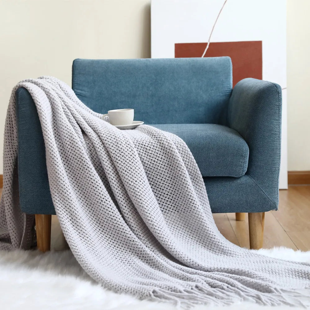 Cable Knit Throw Blanket, Lightweight Farmhouse Throw