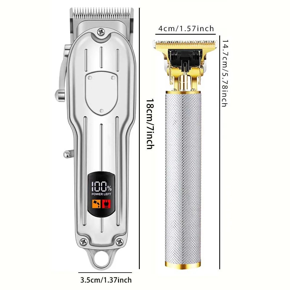 Professional Men's Cordless Electric Clipper, T-Blade Beard Trimming Kit, Haircutting Set with LED Display, Gift for men