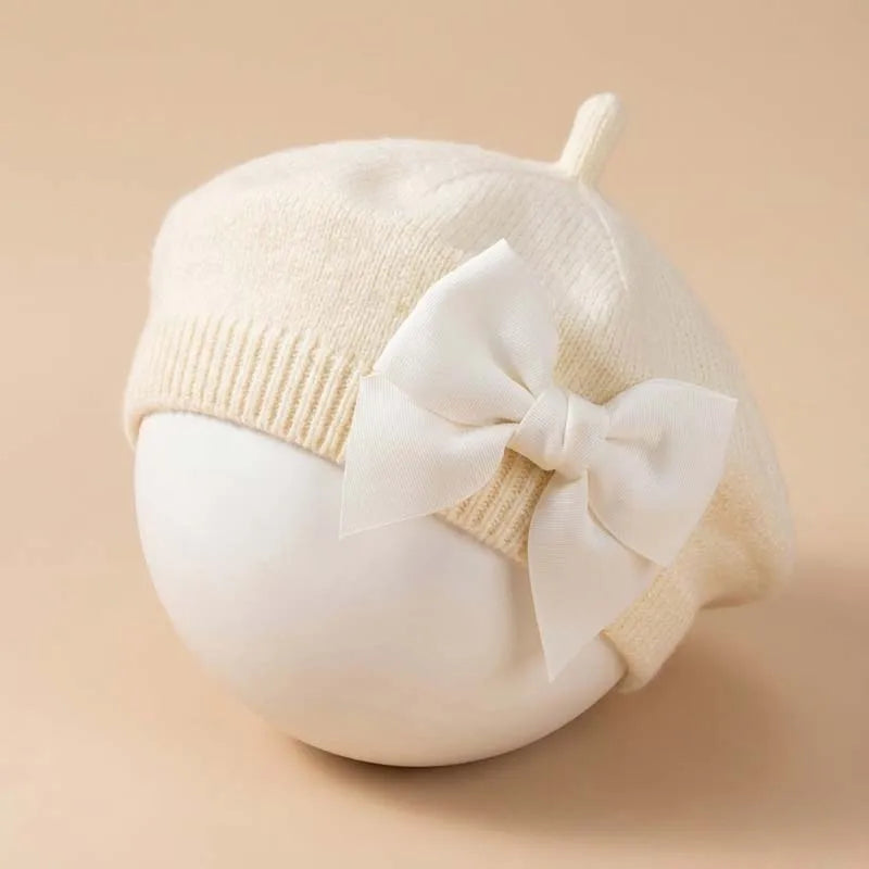 Baby Girl Knit Beret with Bow - Soft Infant Painter Hat - photo 9