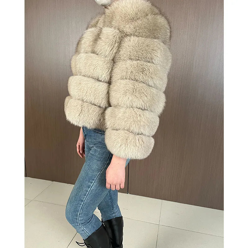 Women's Fox Fur Coat with Detachable Sleeves
