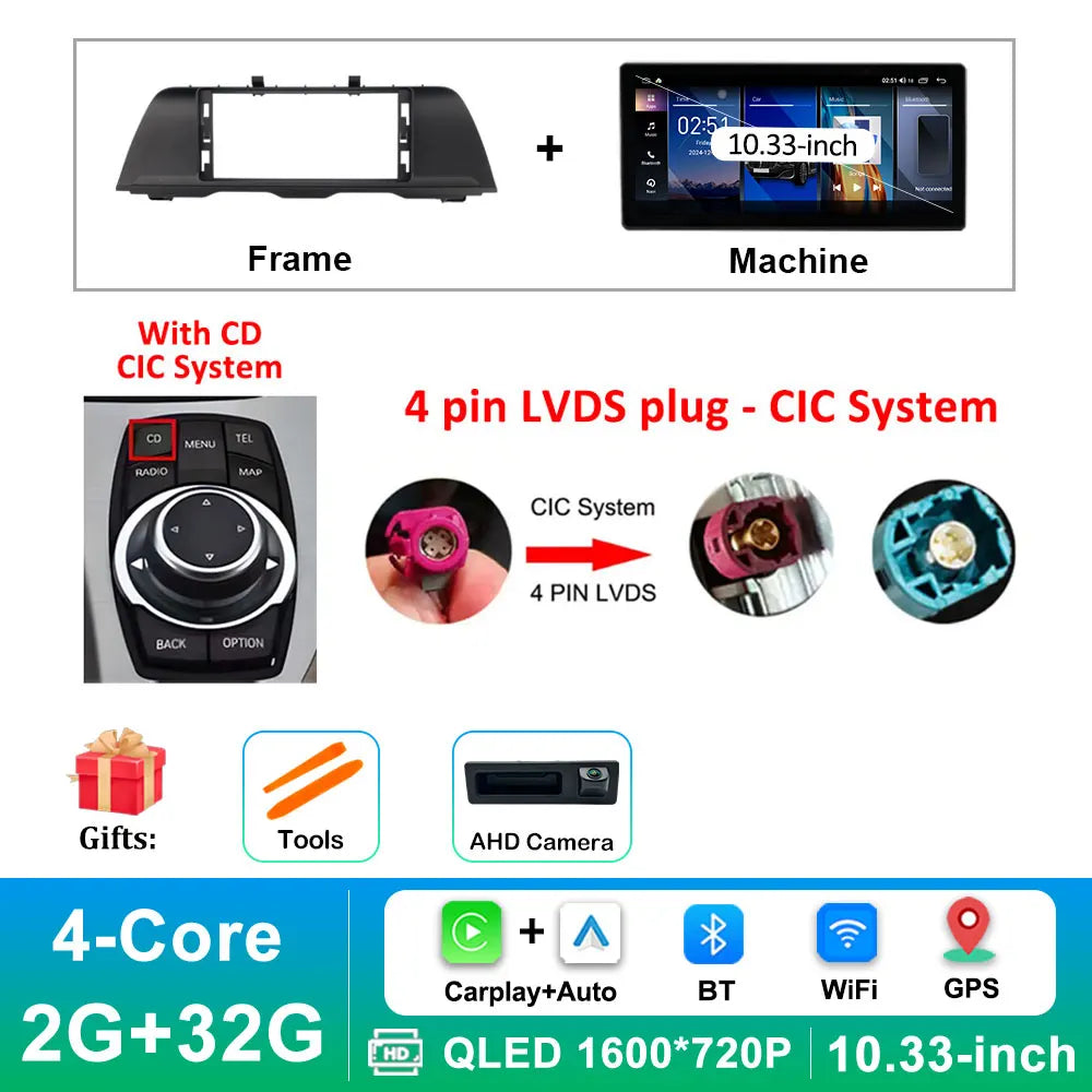 Android 16 Wireless Carplay Car Radio Multimedia Player for BMW 5 Series F10 F11 2010 - 2017 CIC NBT System QLED Screen GPS WiFi