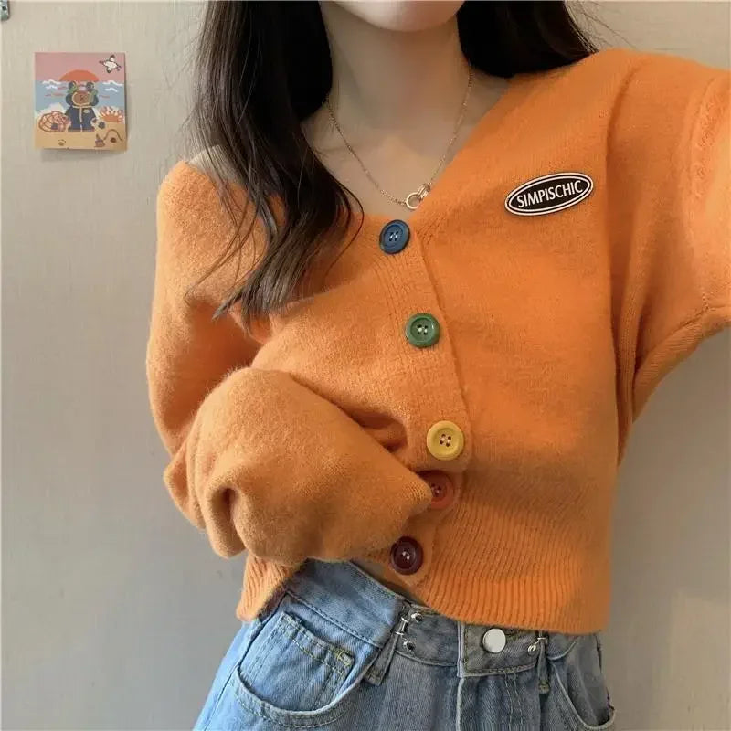 Cardigan for Women Long Sleeve Knitted Sweaters Sweater Cropped Crochet Kawaii V Neck Cardigans Woman Black Tops Cute 2025 Trend