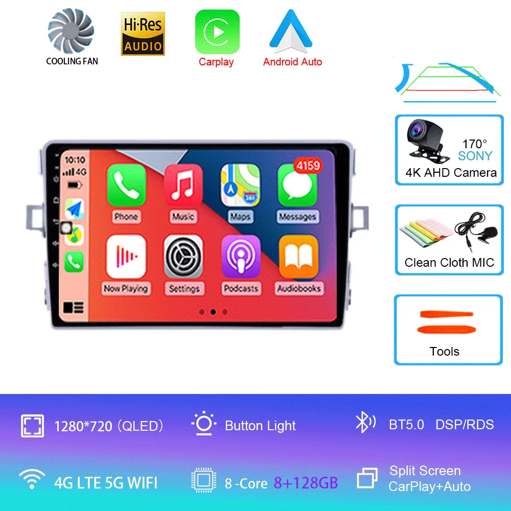 Android Car Stereo for Toyota Verso R20 (2010–2016) — CarPlay, Android Auto, GPS, 4G, RDS, DSP, IPS