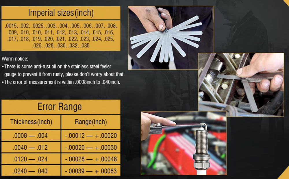 32 Blades Feeler Gauge Set Stainless Steel Dual Marked Metric and Standard SAE Valve Thickness Gauge Gap Measuring Tool