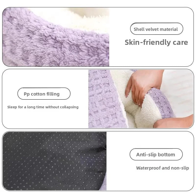 Cat Bed Mat for Autumn and Winter Thickened Warmth Semi-Enclosed House Security Shell-Shaped Cats Nest Pet Sleeping Accessories