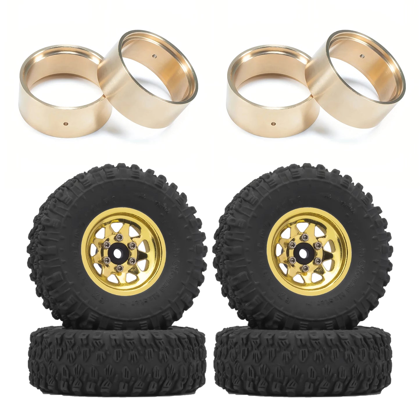 RCXAZ 1.0" Beadlock Wheel Rims 52*19mm Tires Set for 1/18 1/24 RC Crawler Car Axial SCX24 FMS FCX24 TRX4M (W1004-T1014)