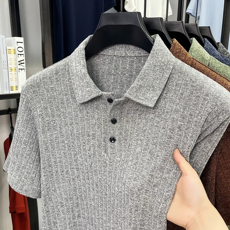 Men's Streetwear Polo - Vertical-Grain Knit, Soft Stretch Lapel