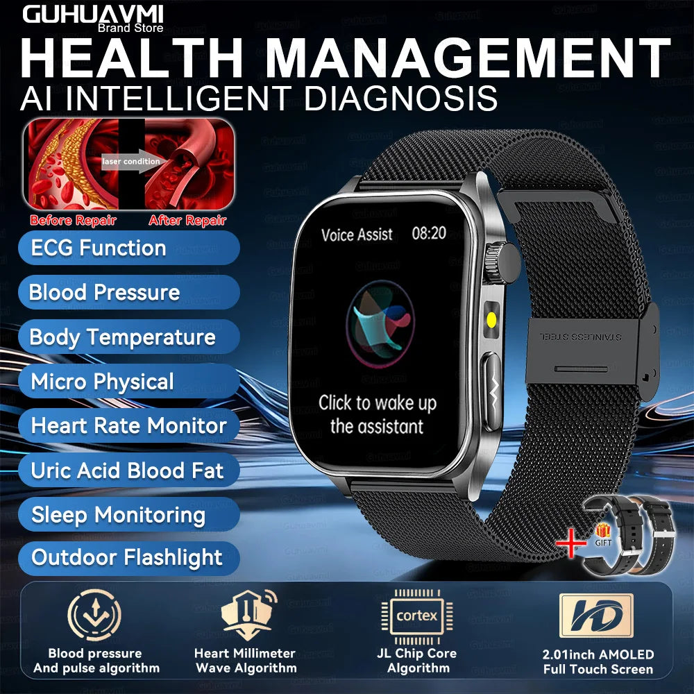 2026 AI-GPT ECG Health Smartwatch – Blood Pressure, Lipid, Uric Acid & 650nm Dual-Probe Laser | Men & Women