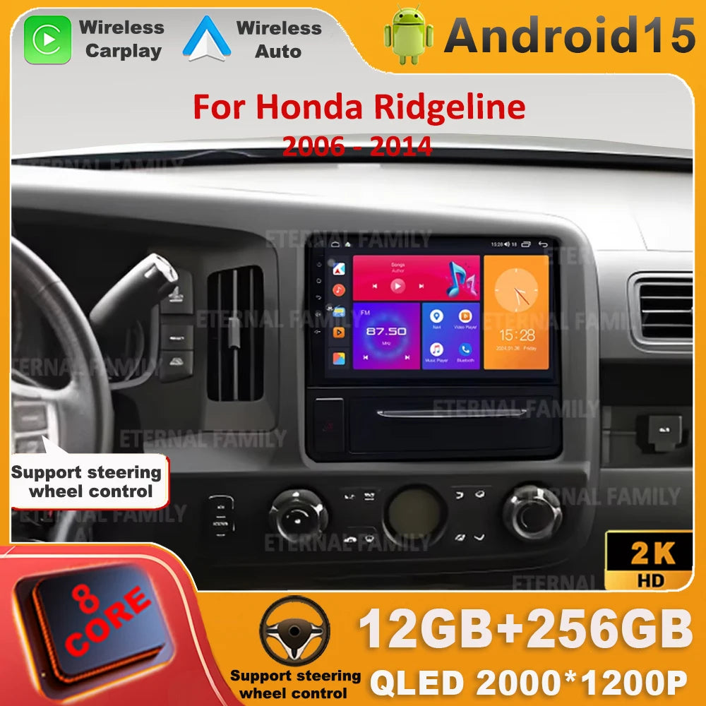Android Car Stereo for Honda Ridgeline (2006–2014) — Wireless CarPlay, Android Auto, GPS, WiFi, All-in-One