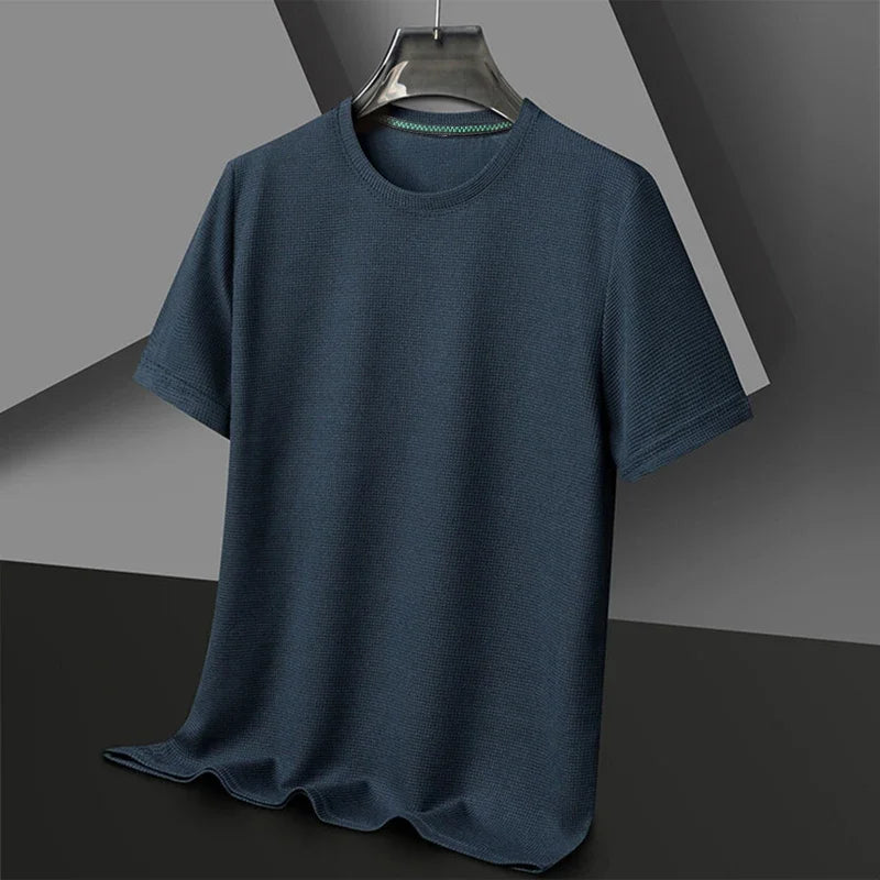 Men's Waffle Round-Neck Tee - Short Sleeve, Soft Breathable Summer