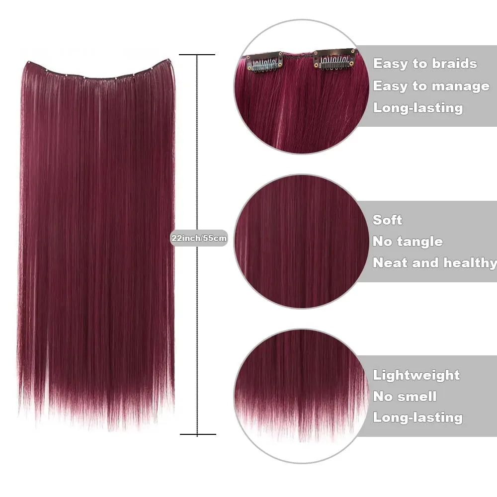 22inch Long Straight colorful Synthetic Hair Extensions - Invisible Clip-In, High Temperature Resistant, Easy to Wear for Women
