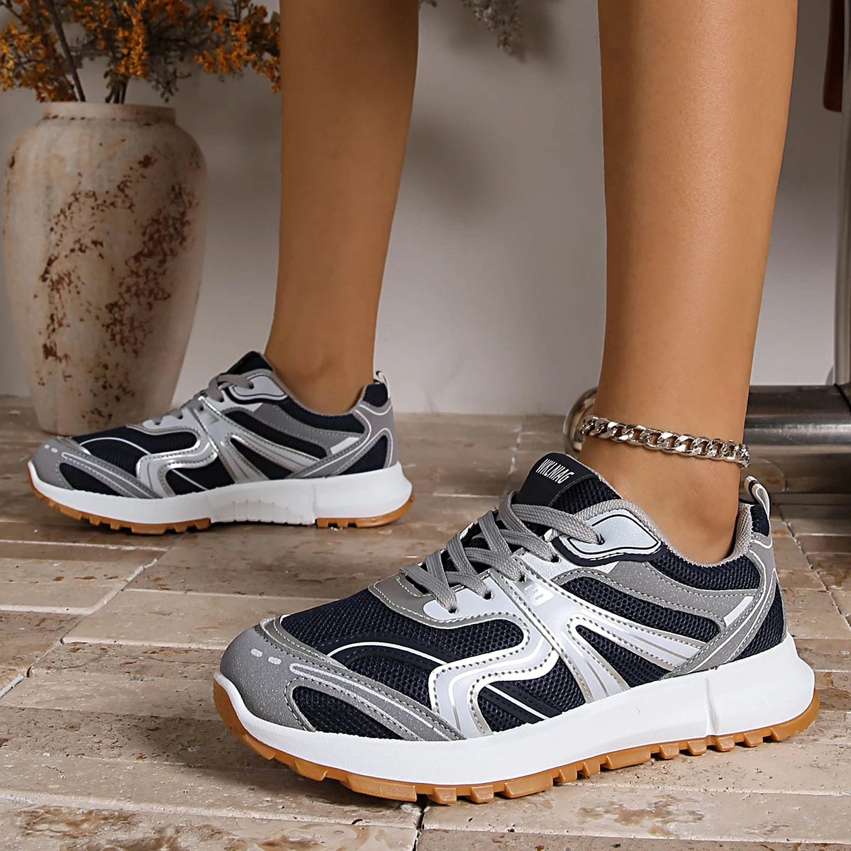 Designer Casual Sneakers for Women — Anti-Slip Flat Lace-Up Walking Shoes