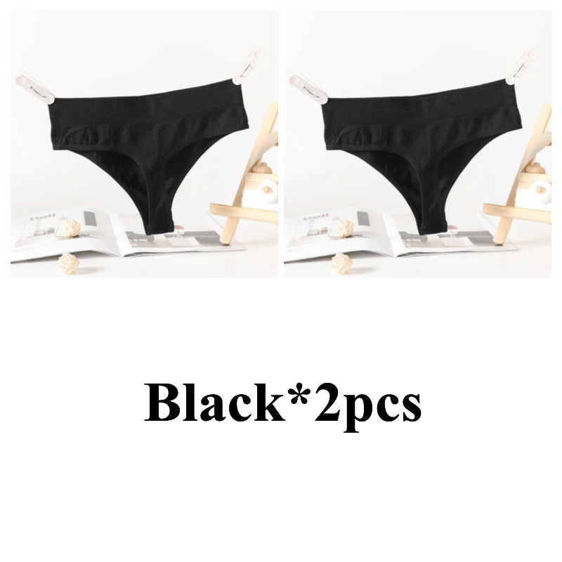 2PCS/Set G-String Seamless Panties Women Thongs Sexy Lingerie Solid Color Female High Waist Thongs Women's Underwear