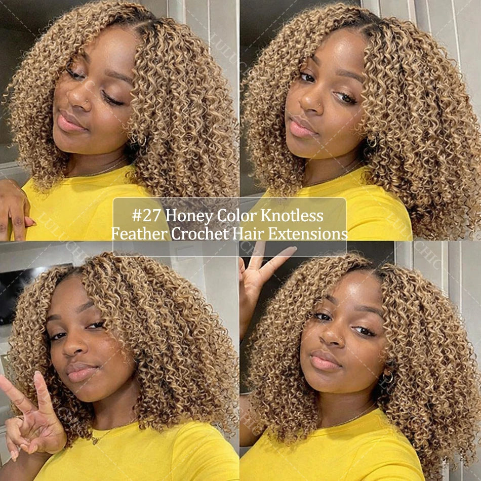 Knots Pre Separated Chocolate Brown Kinky Curly Crochet Human Hair Extension Invisible Lightweight Feather Crochet Braids Hair
