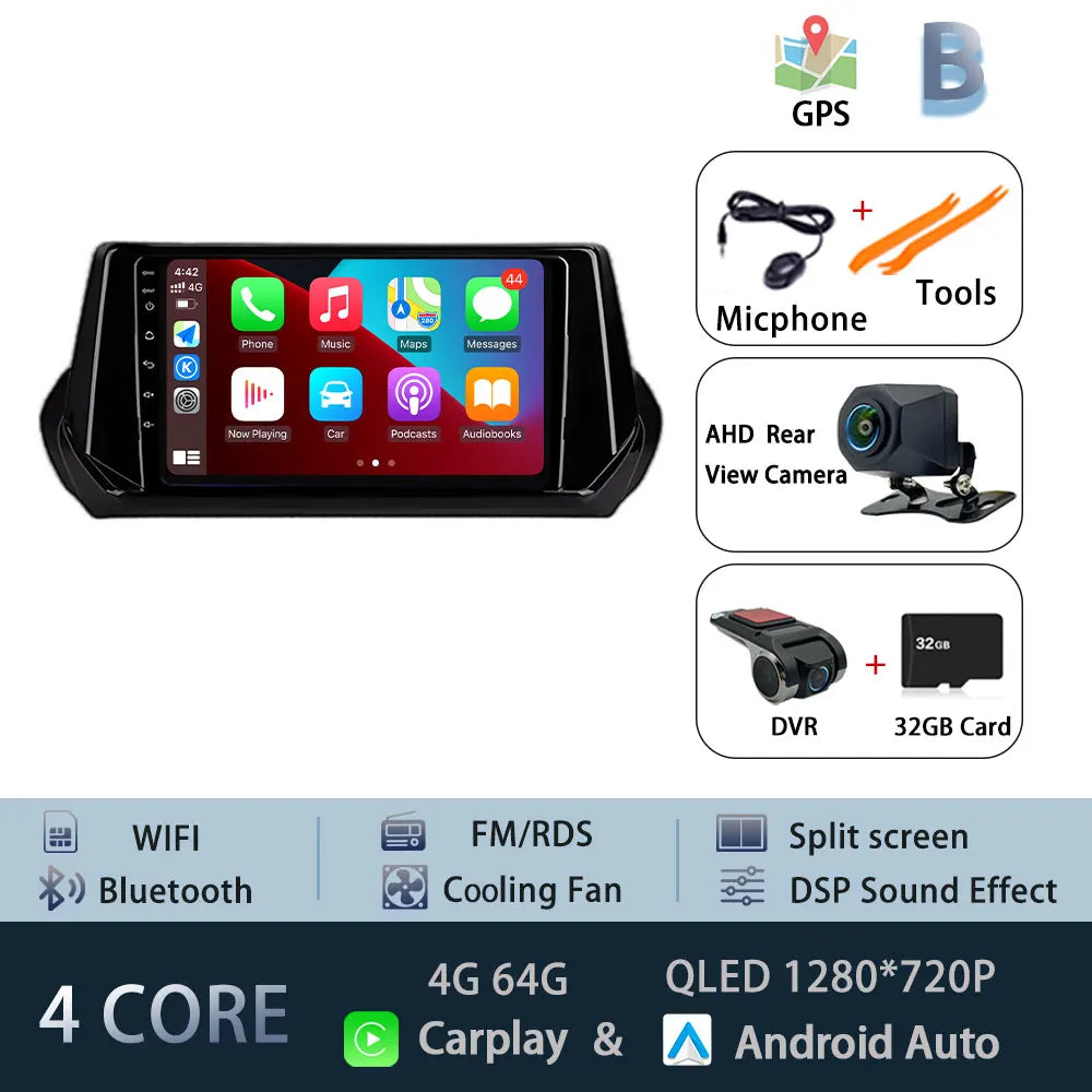 Car Stereo with Apple CarPlay & Android Auto, Compatible with Peugeot 2008 & 208 (2019-2022)