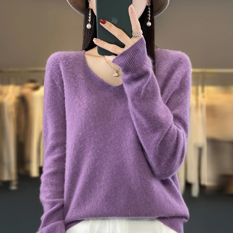 Women's Merino Wool V-Neck Sweater